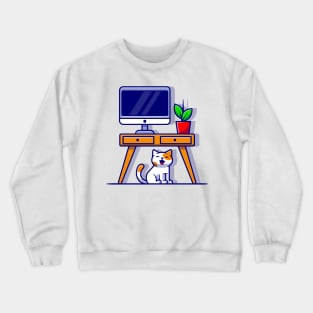 Cute Cat Under Table Cartoon Crewneck Sweatshirt